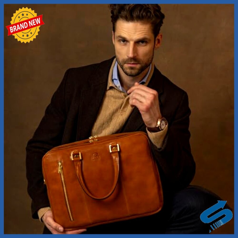 Full Grain Leather Laptop Briefcase Backpack Convertible 15" Messenger Bag - Picture 2 of 7